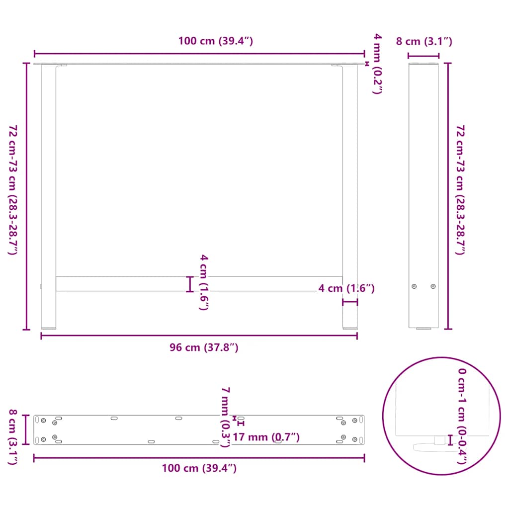 Dining Table Legs White 2 pcs 100x(72-73) cm Steel