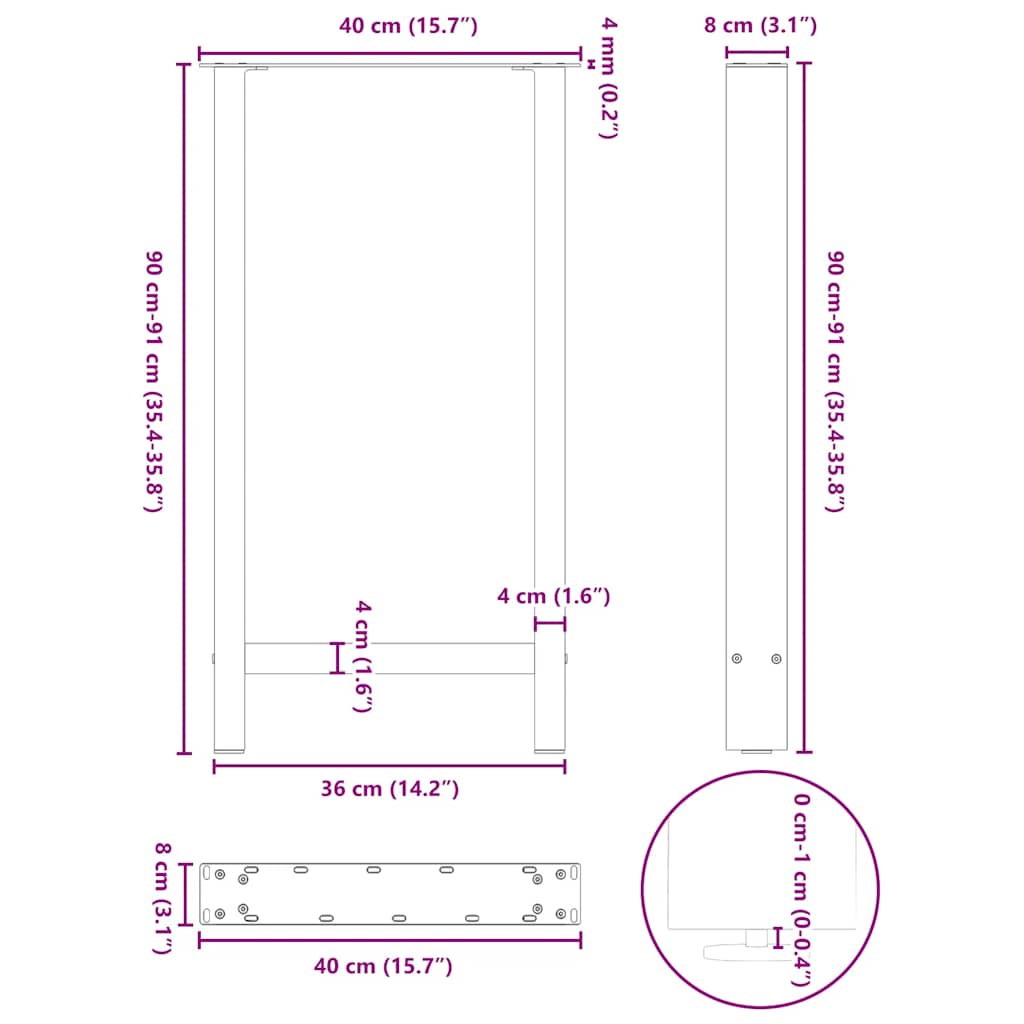 Bar Table Legs Black 2 pcs 40x(90-91) cm Steel