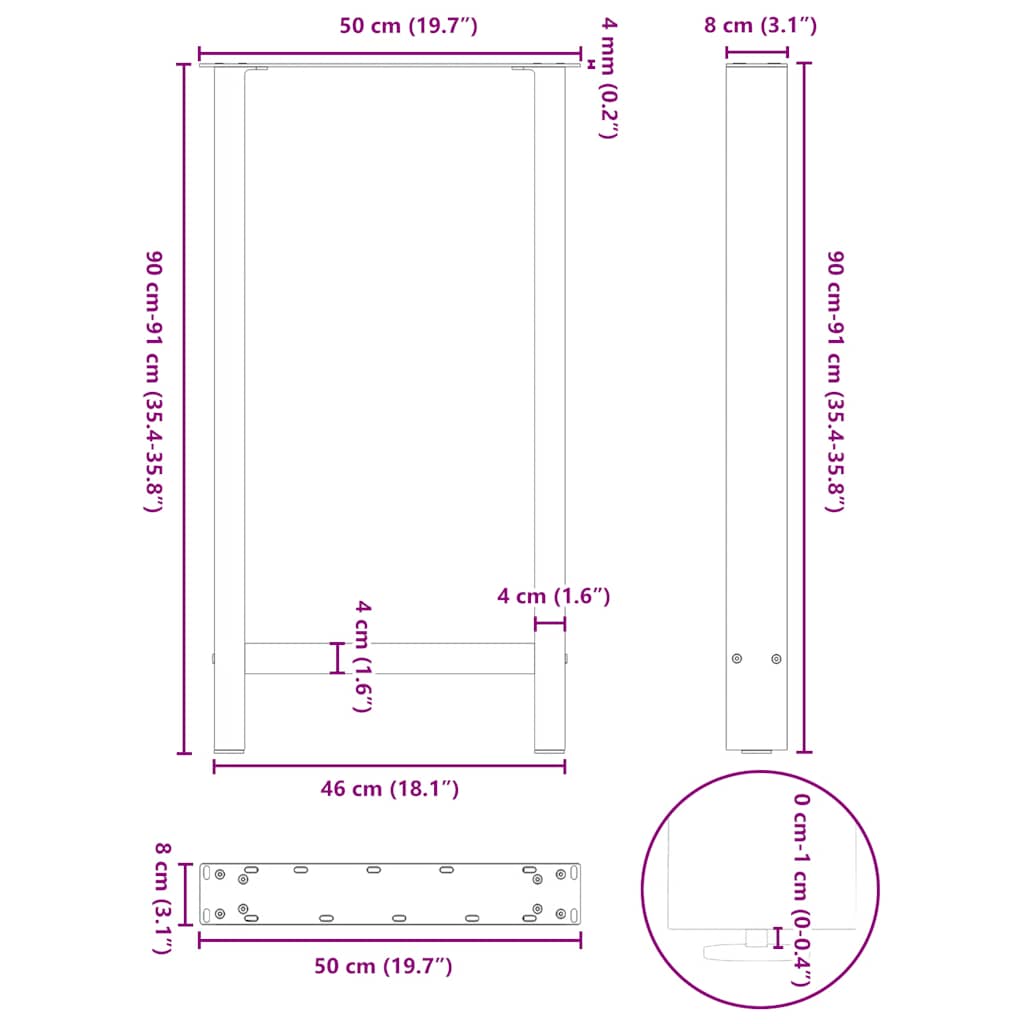 Bar Table Legs Black 2 pcs 50x(90-91) cm Steel