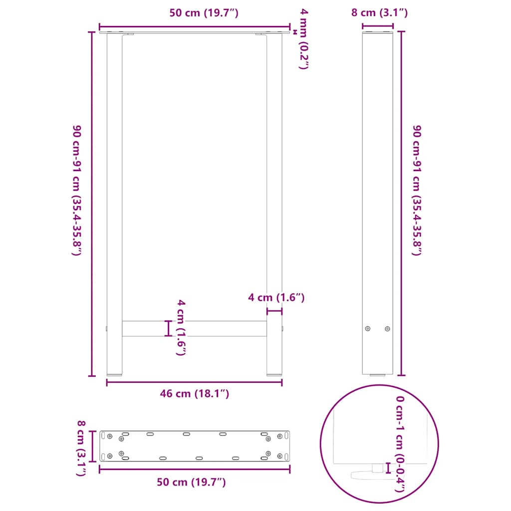 Bar Table Legs Natural Steel 2 pcs 50x(90-91) cm Steel