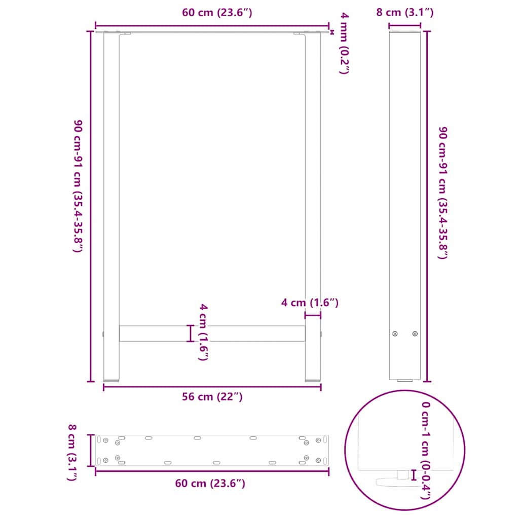 Bar Table Legs Black 2 pcs 60x(90-91) cm Steel