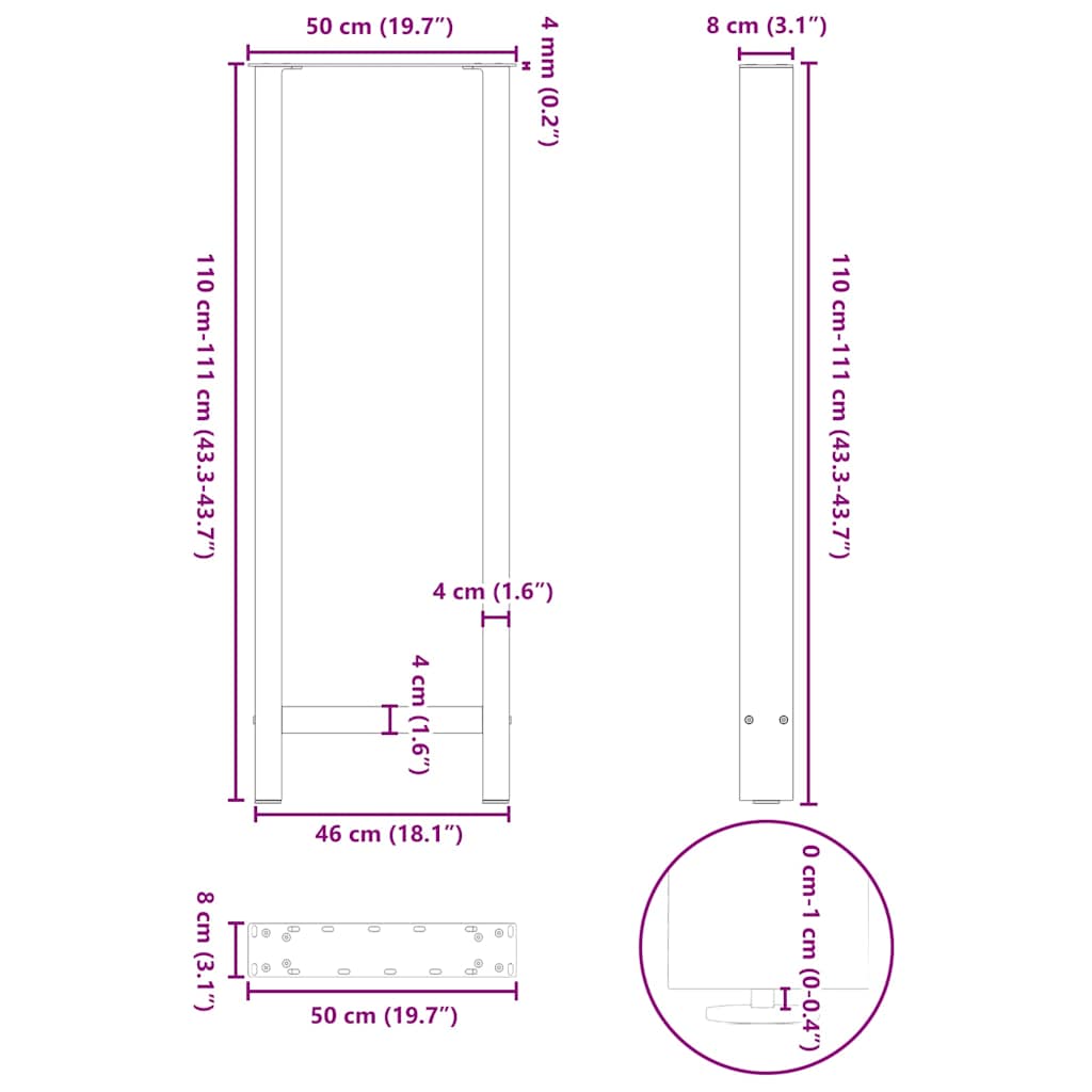 Bar Table Legs Natural Steel 2 pcs 50x(110-111) cm Steel