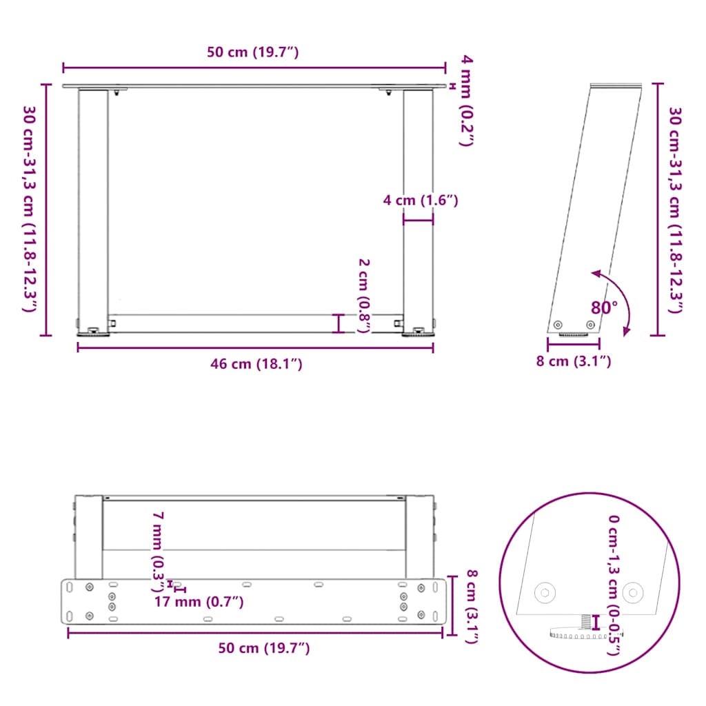 Coffee Table Legs U-Shaped 2 pcs White 50x(30-31) cm Steel