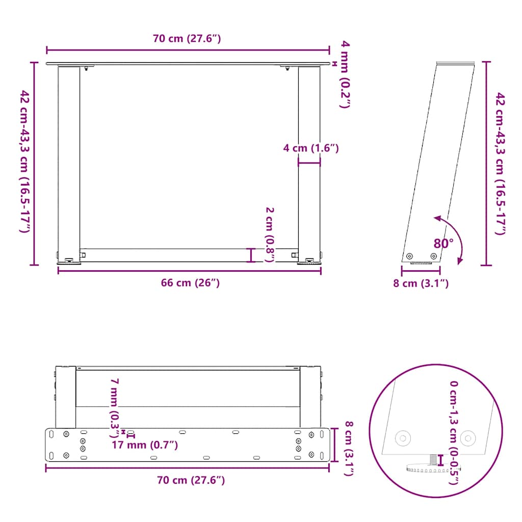 Coffee Table Legs U-Shaped 2 pcs Natural Steel 70x(42-43) cm Steel