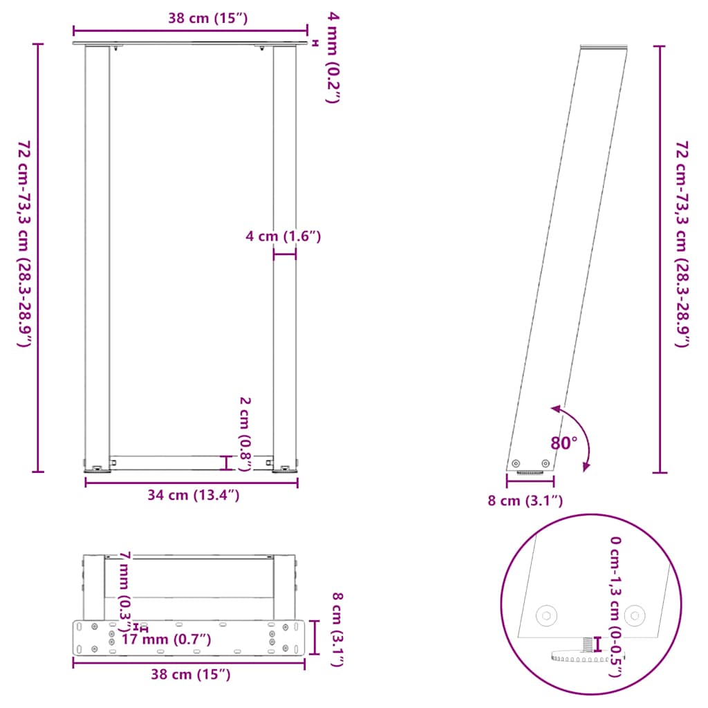 Console Table Legs U-Shaped 2 pcs Natural Steel 38x(72-73) cm Steel
