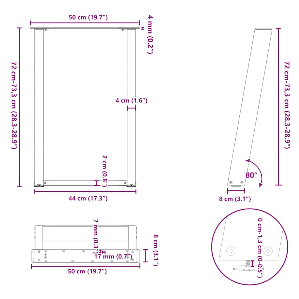 Dining Table Legs U-Shaped 2 pcs White 50x(72-73) cm Steel