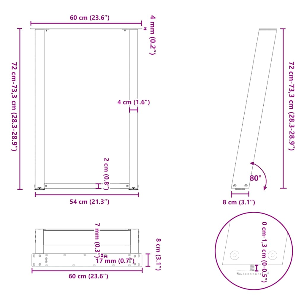 Dining Table Legs U-Shaped 2 pcs Anthracite 60x(72-73) cm Steel