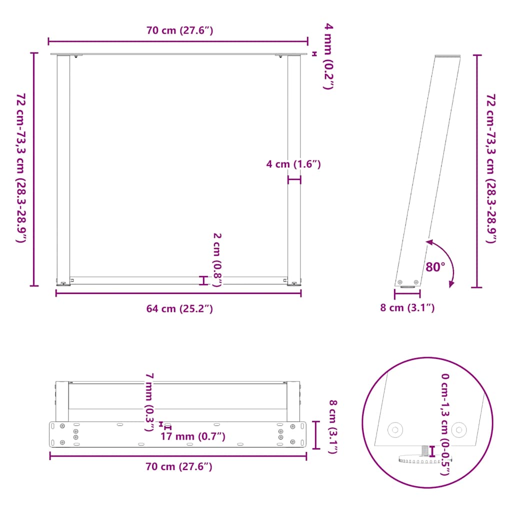 Dining Table Legs U-Shaped 2 pcs Black 70x(72-73) cm Steel
