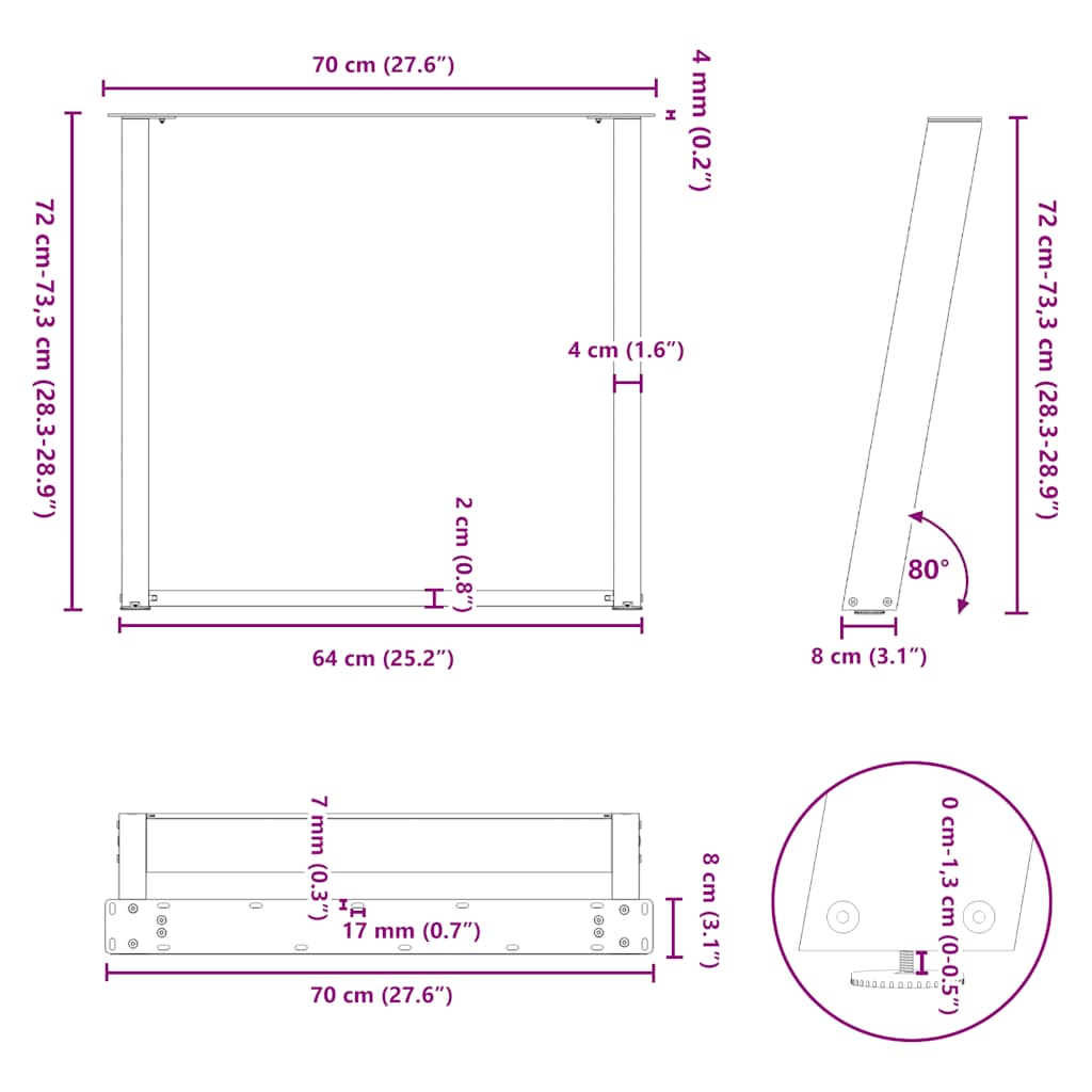 Dining Table Legs U-Shaped 2 pcs White 70x(72-73) cm Steel
