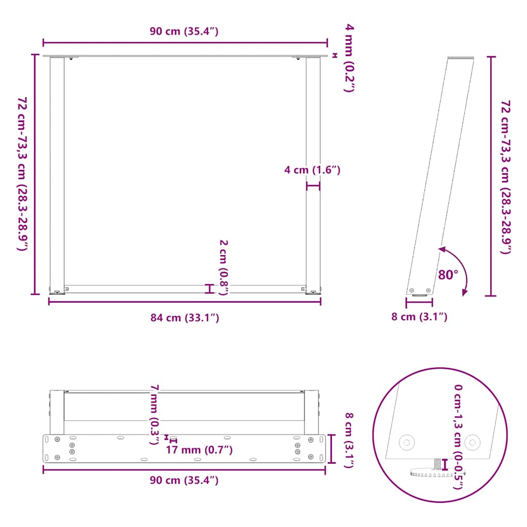 Dining Table Legs U-Shaped 2 pcs Black 90x(72-73) cm Steel