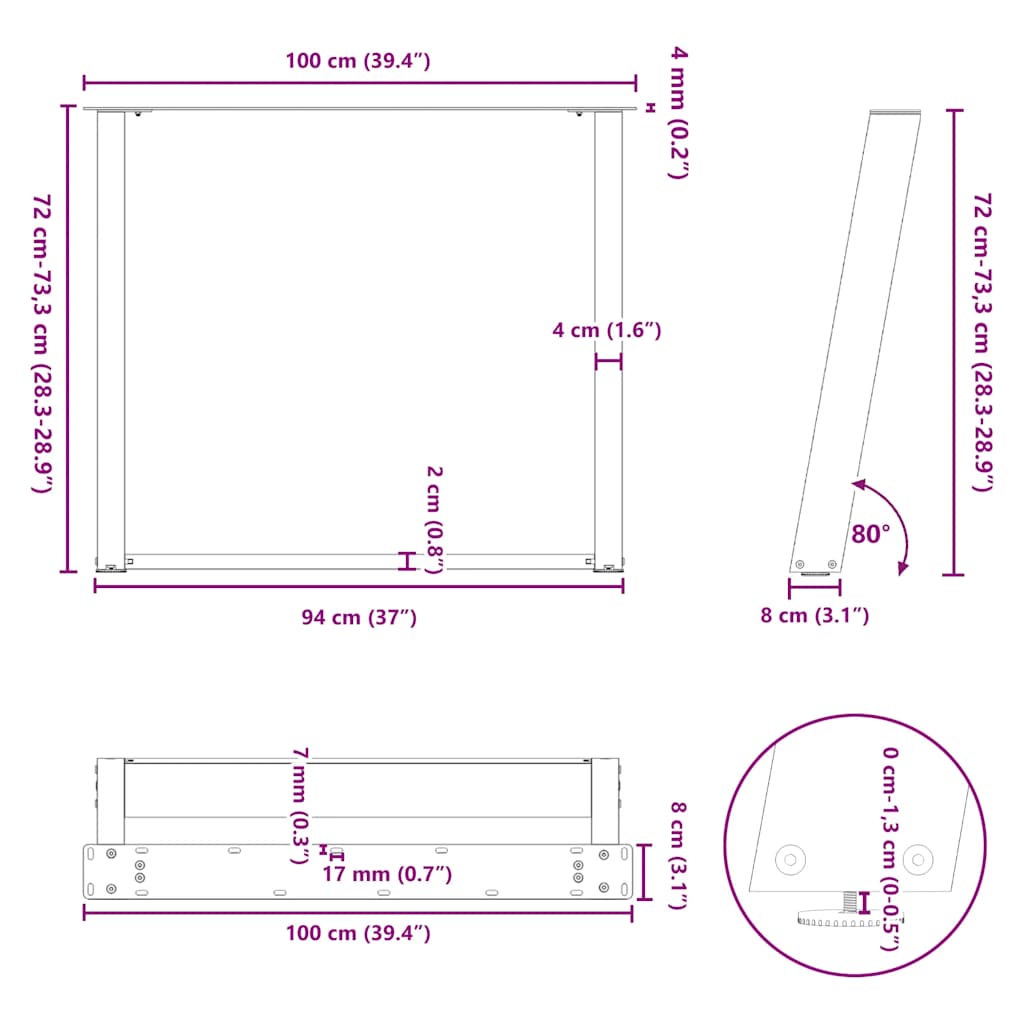 Dining Table Legs U-Shaped 2 pcs White 100x(72-73) cm Steel