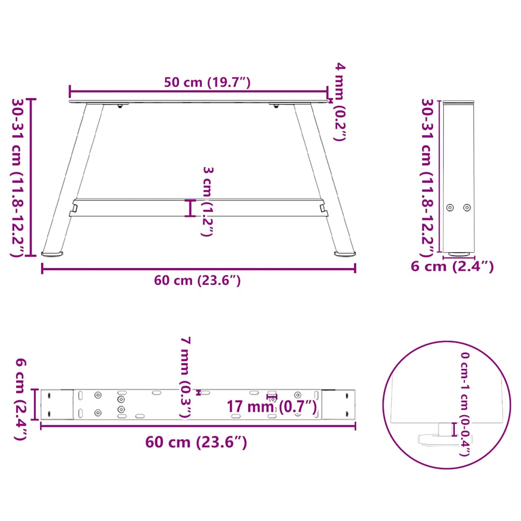 Coffee Table Legs A-Shaped 2 pcs White 60x(30-31) cm Steel