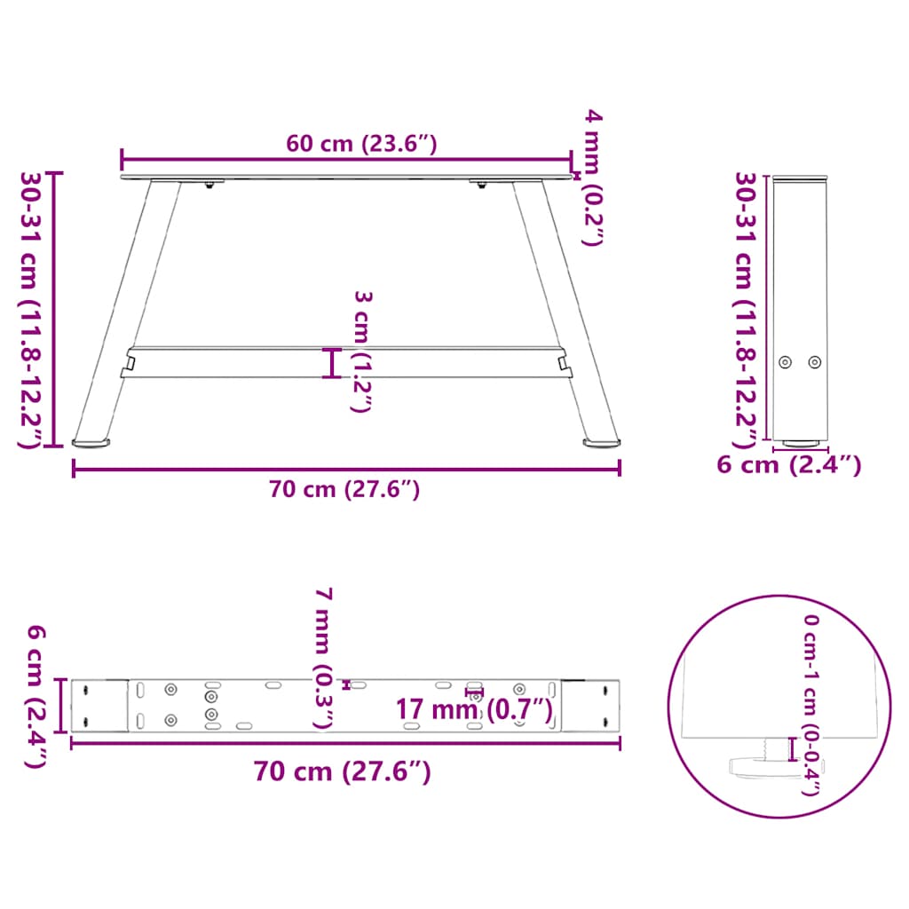 Coffee Table Legs A-Shaped 2 pcs 70x(30-31) cm Steel