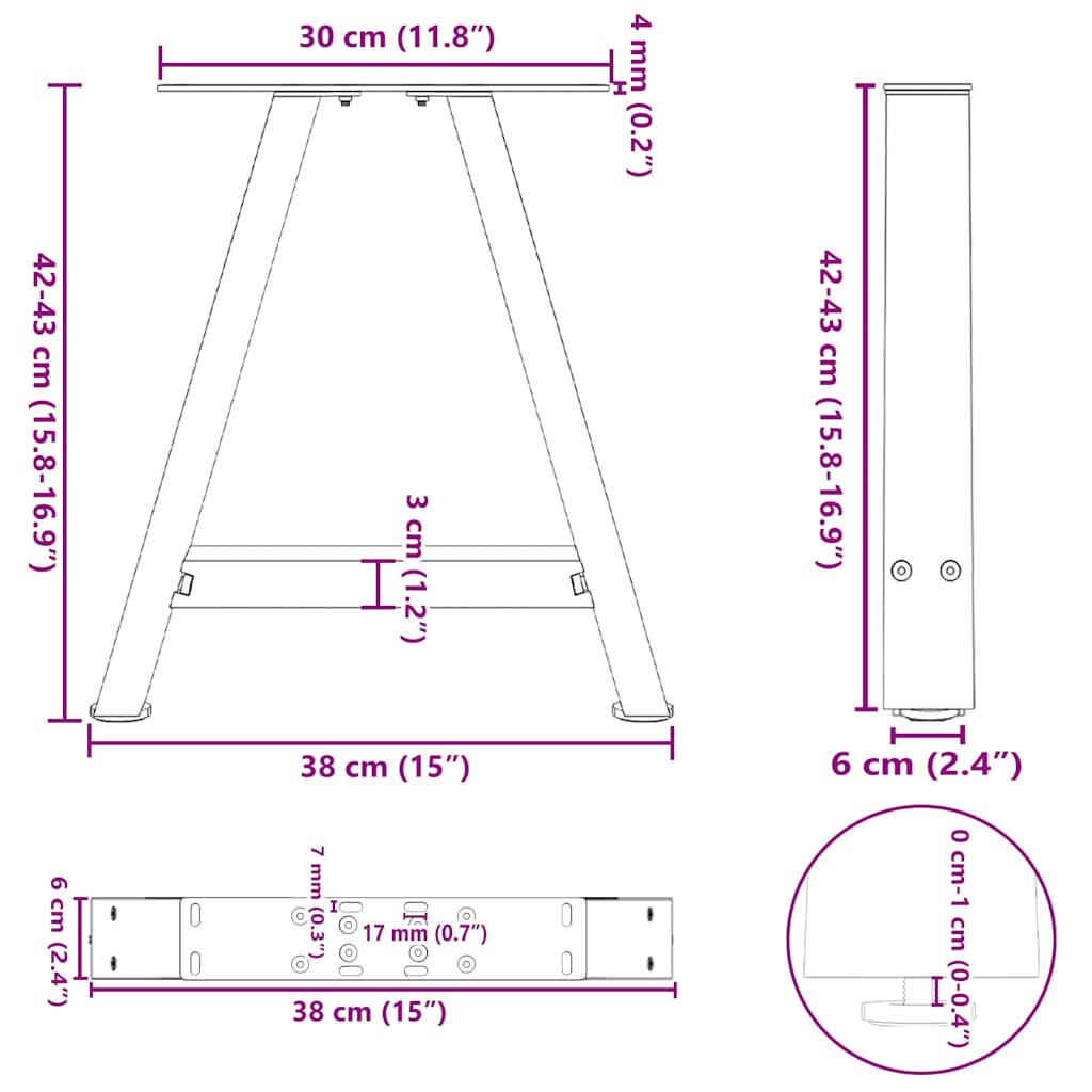 Coffee Table Legs A-Shaped 2 pcs Anthracite 38x(42-43) cm Steel