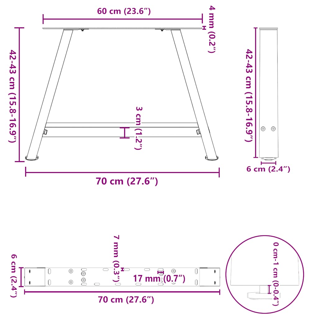 Coffee Table Legs A-Shaped 2 pcs White 70x(42-43) cm Steel