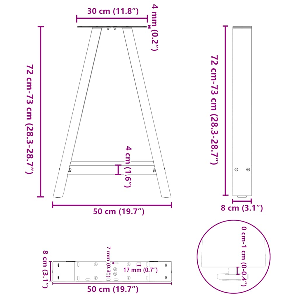Dining Table Legs A-Shaped 2 pcs 50x(72-73) cm Steel