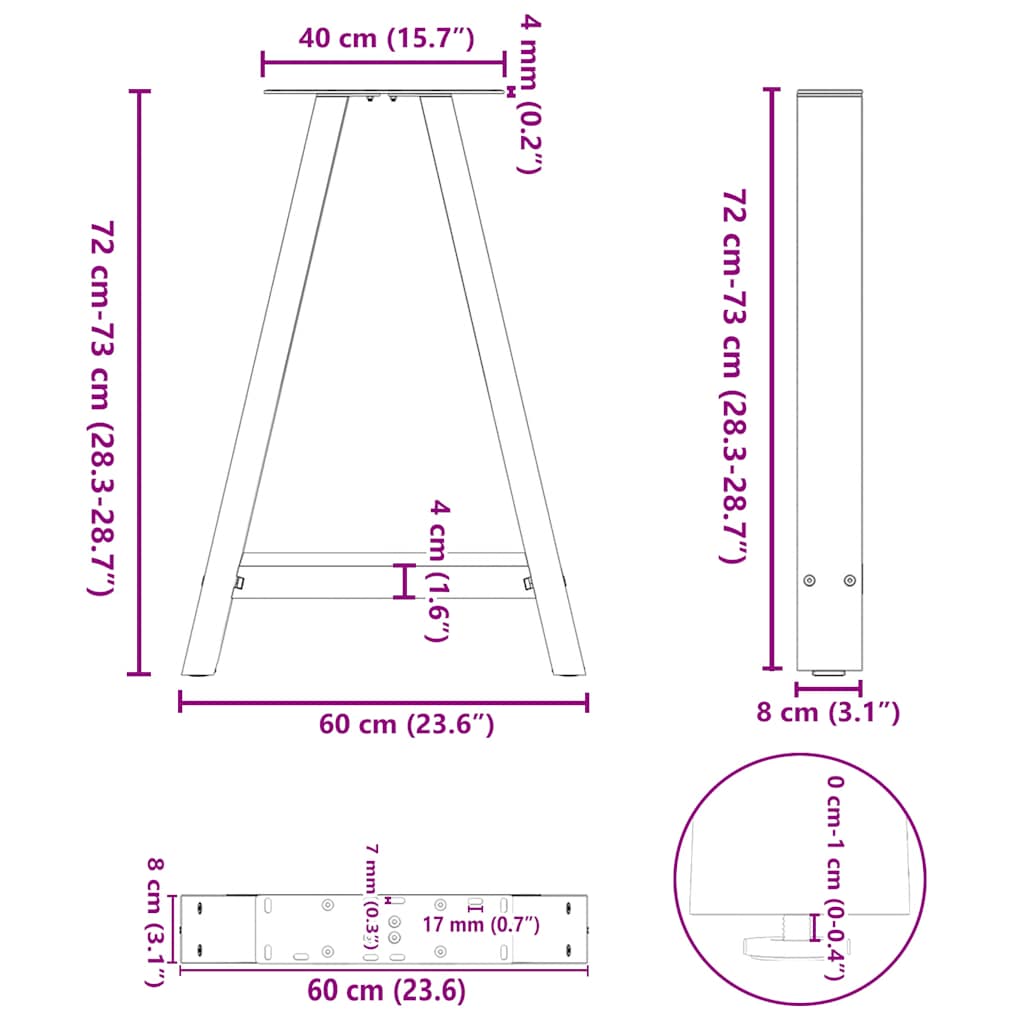 Dining Table Legs A-Shaped 2 pcs 60x(72-73) cm Steel