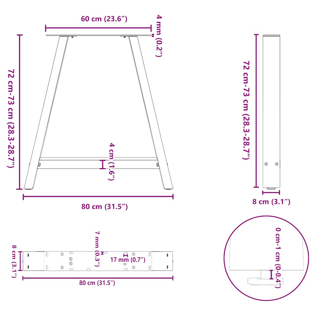 Dining Table Legs A-Shaped 2 pcs Anthracite 80x(72-73) cm Steel