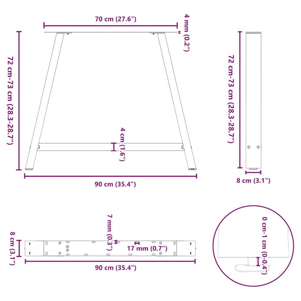 Dining Table Legs A-Shaped 2 pcs White 90x(72-73) cm Steel