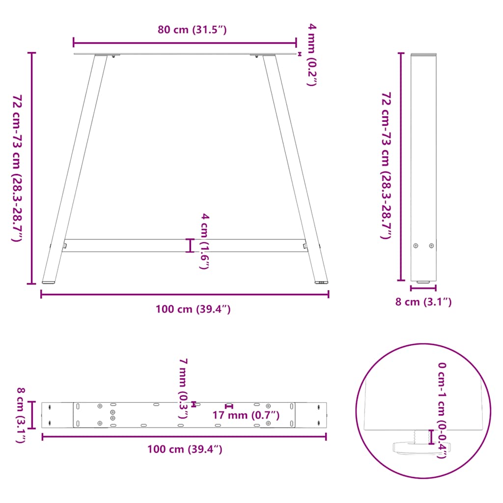 Dining Table Legs A-Shaped 2 pcs 100x(72-73) cm Steel