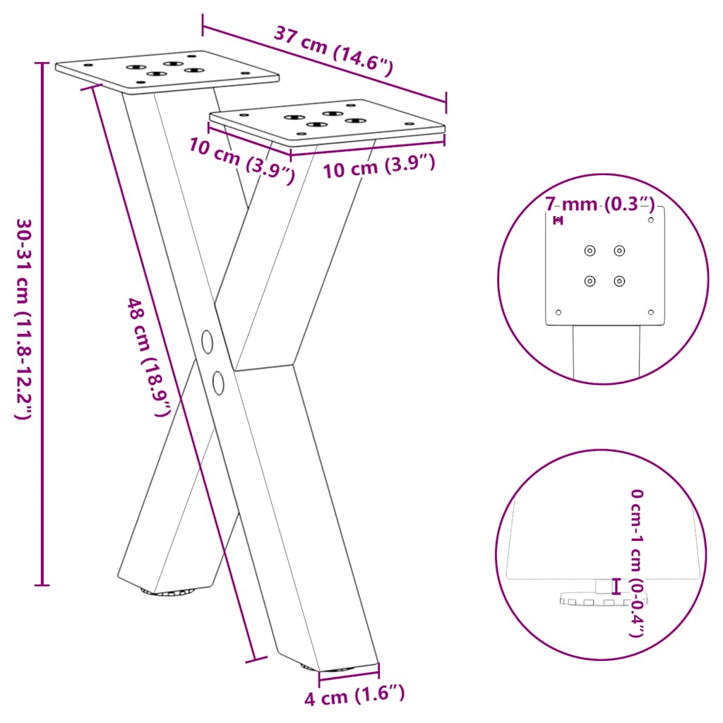 Coffee Table Legs X-Shaped 2 pcs Natural Steel 37x(30-31) cm Steel