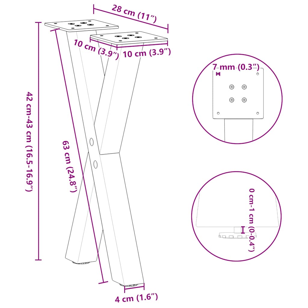 Coffee Table Legs X-Shaped 2 pcs Black 28x(42-43) cm Steel