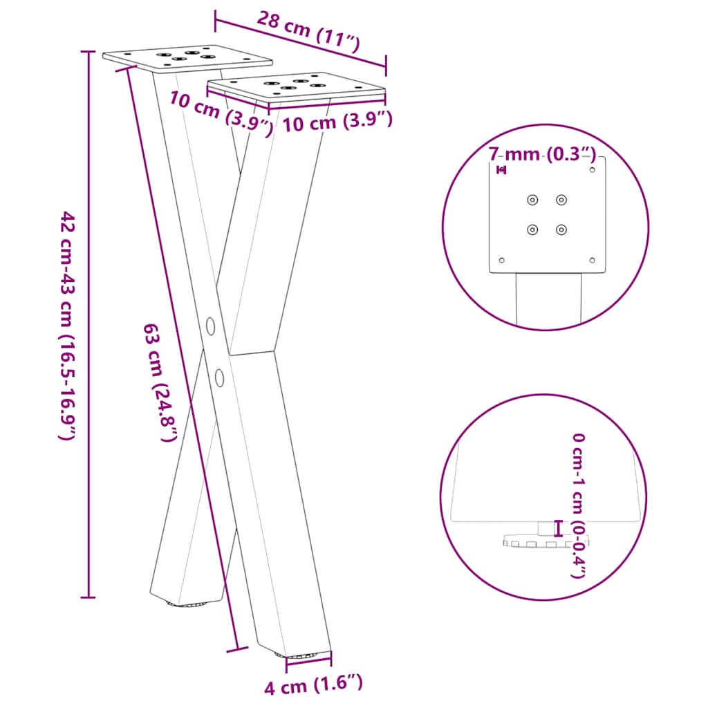 Coffee Table Legs X-Shaped 2 pcs White 28x(42-43) cm Steel