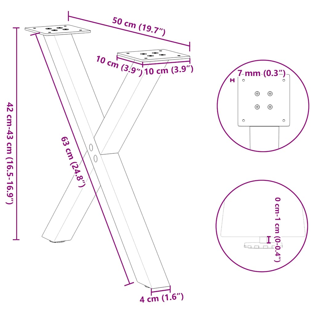 Coffee Table Legs X-Shaped 2 pcs Anthracite 50x(42-43) cm Steel