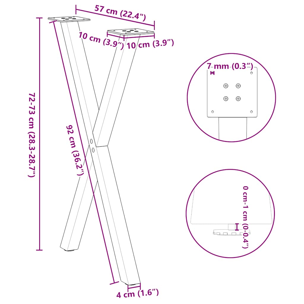 Dining Table Legs X-Shaped 2 pcs White 57x(72-73) cm Steel