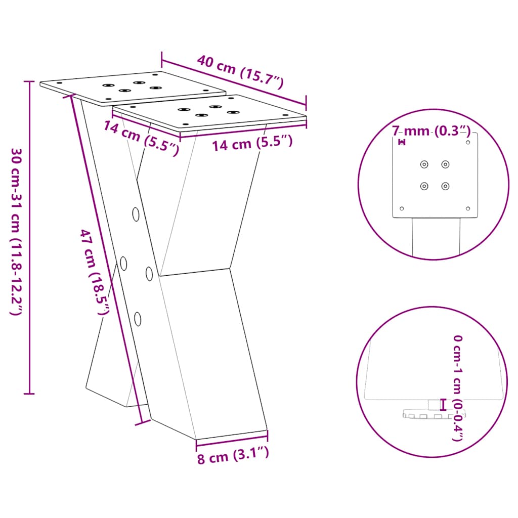 Coffee Table Legs X-Shaped 2 pcs Natural Steel 40x(30-31) cm Steel