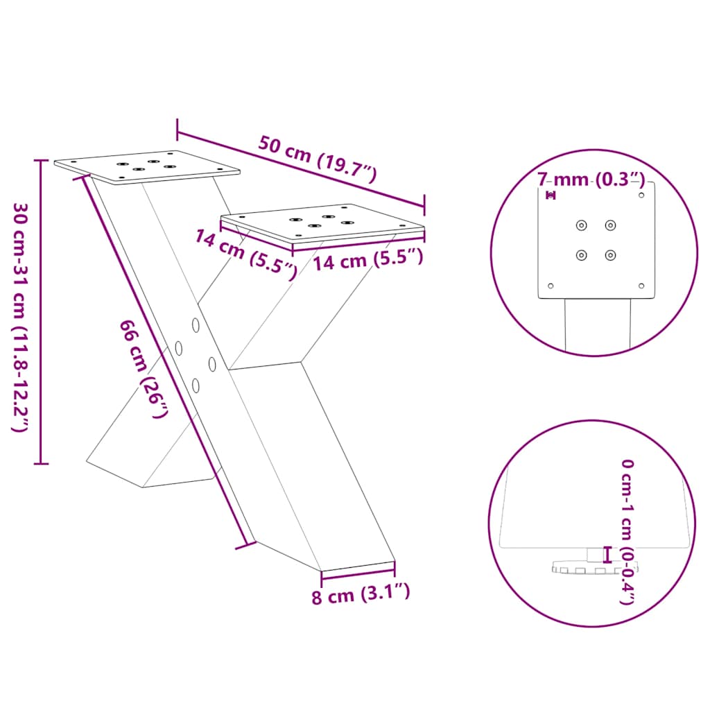 Coffee Table Legs X-Shaped 2 pcs Natural Steel 50x(30-31) cm Steel