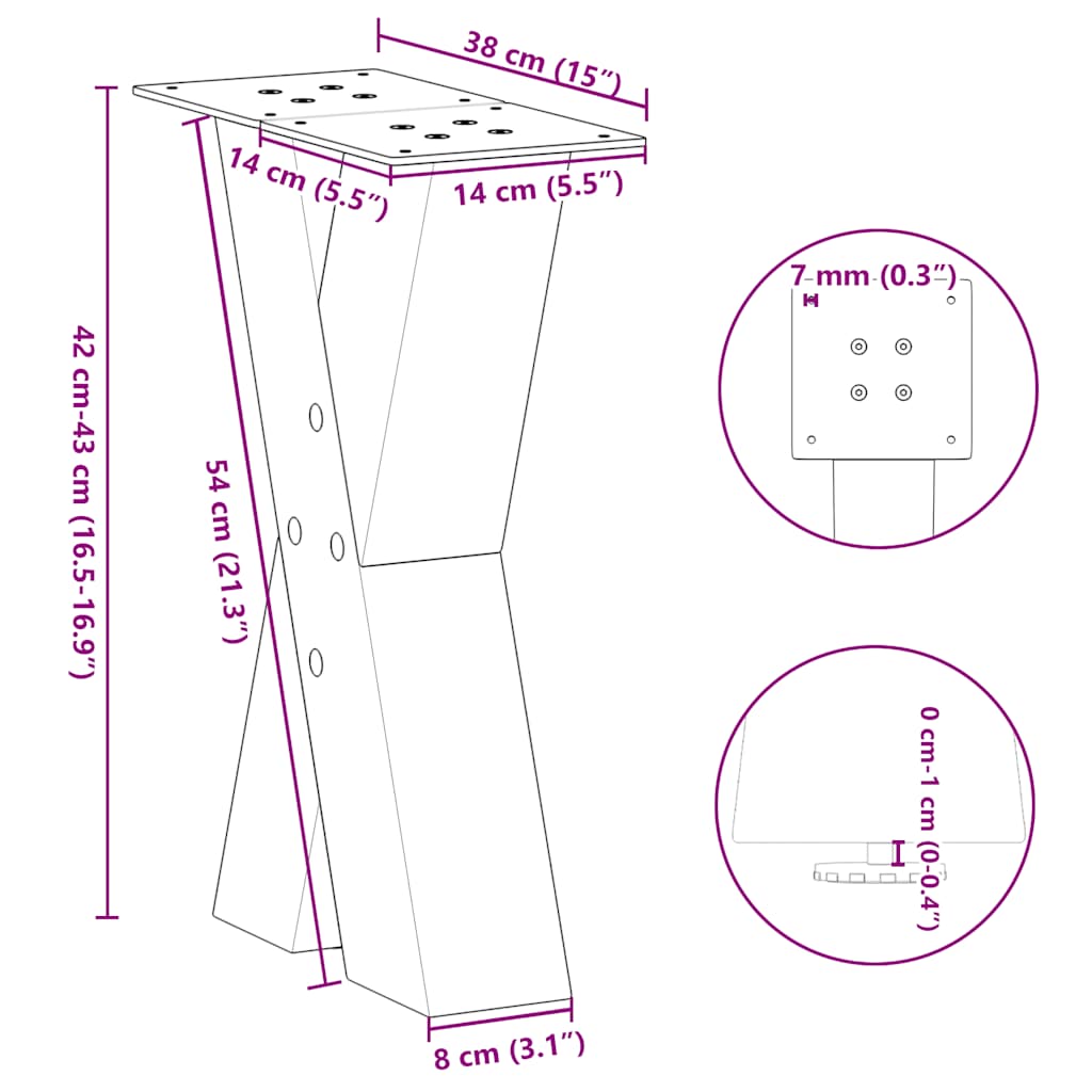 Coffee Table Legs X-Shaped 2 pcs Natural Steel 38x(42-43) cm Steel