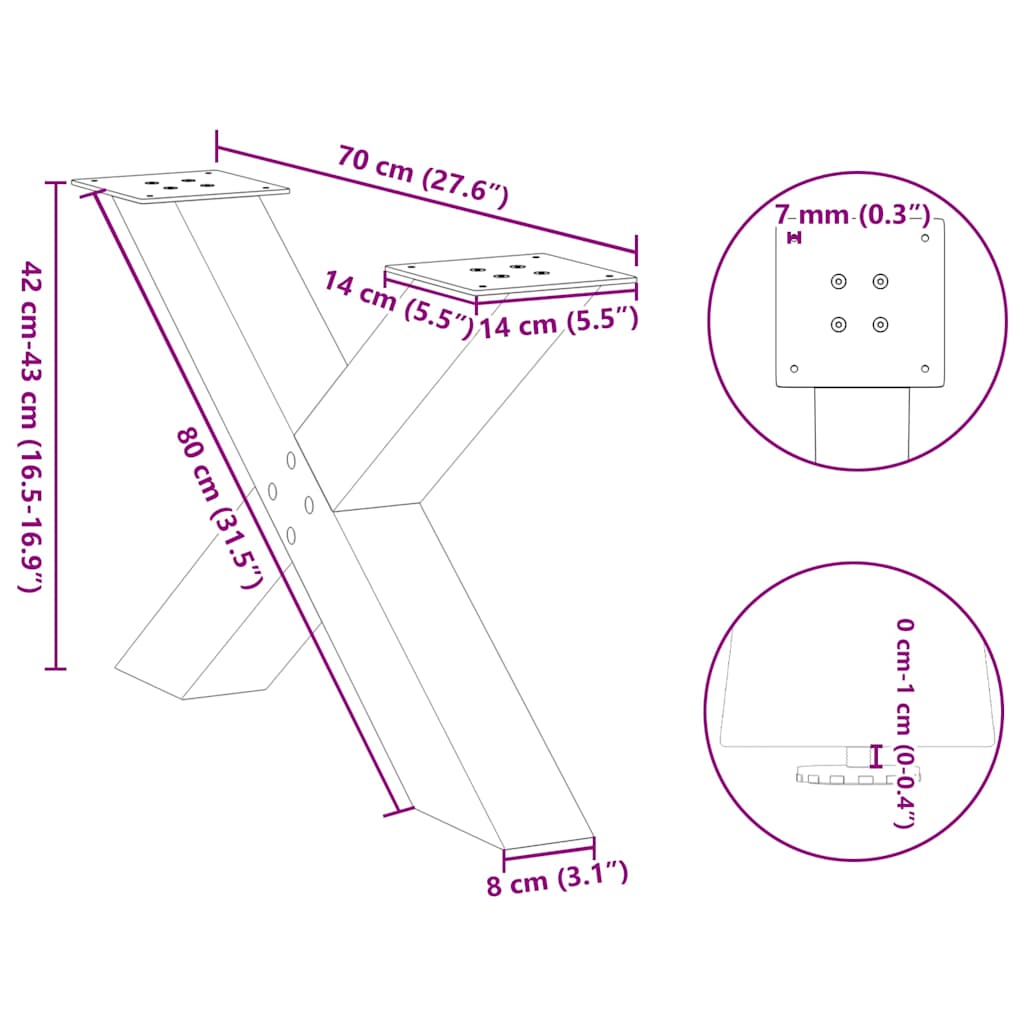 Coffee Table Legs X-Shaped 2 pcs Natural Steel 70x(42-43) cm Steel