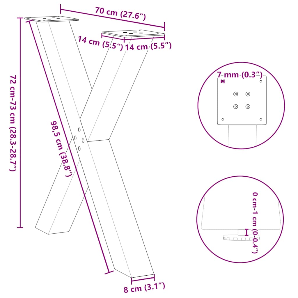 Dining Table Legs X-Shaped 2 pcs White 70x(72-73) cm Steel