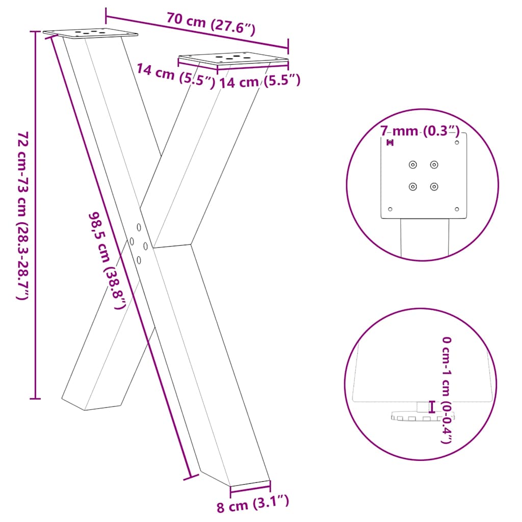 Dining Table Legs X-Shaped 2 pcs Natural Steel 70x(72-73) cm Steel