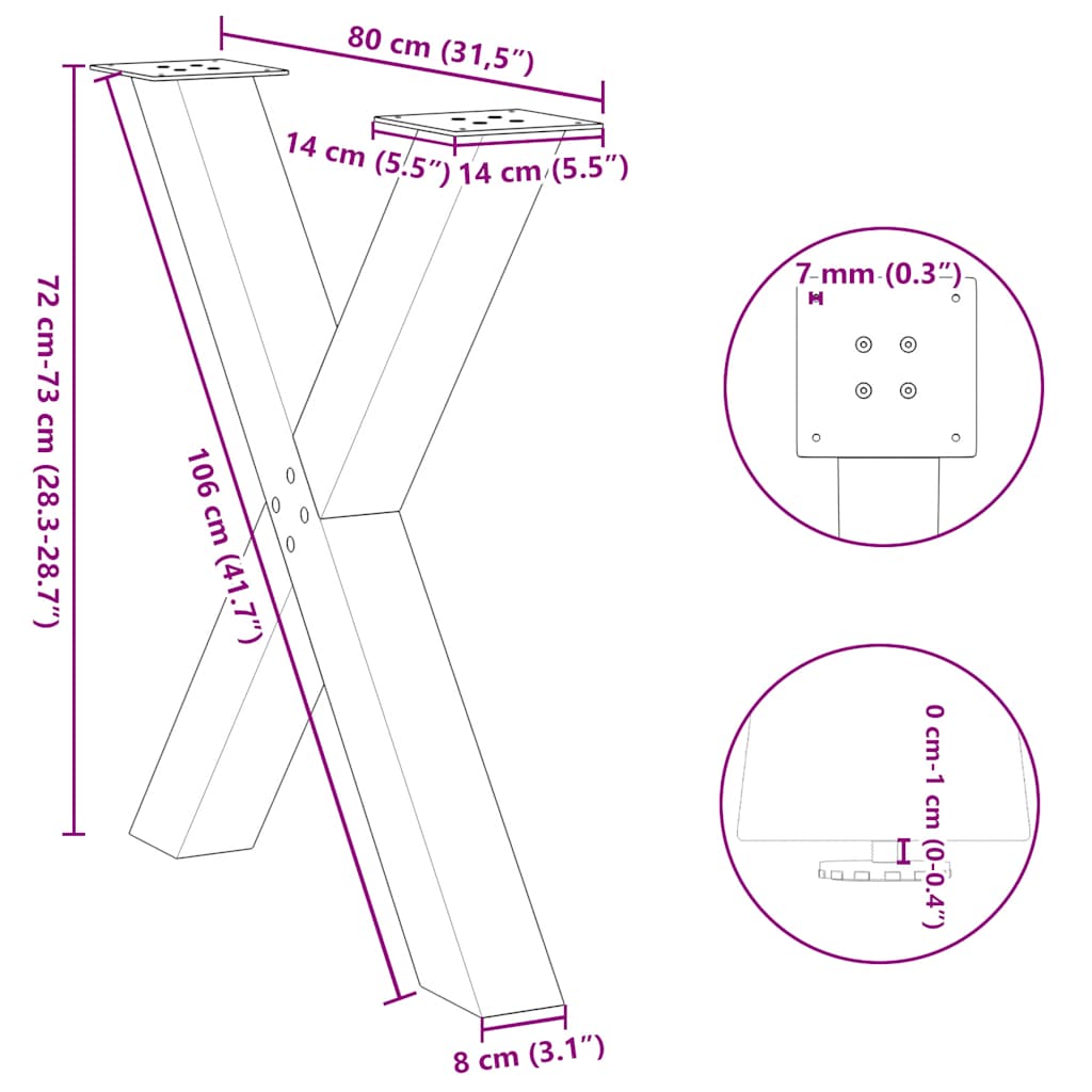 Dining Table Legs X-Shaped 2 pcs Natural Steel 80x(72-73) cm Steel