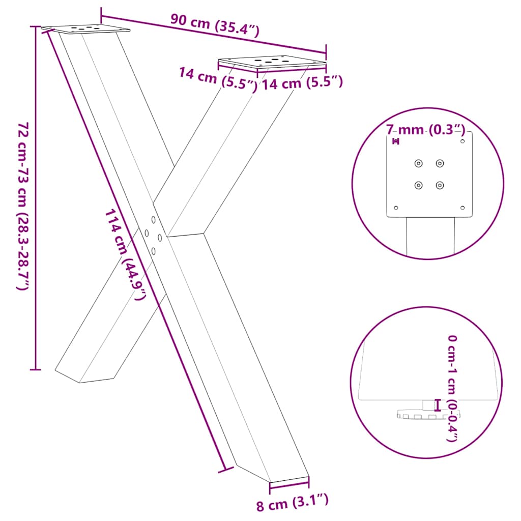 Dining Table Legs X-Shaped 2 pcs Natural Steel 90x(72-73) cm Steel