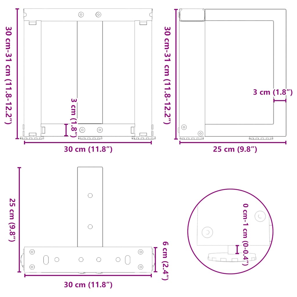 Coffee Table Legs T-Shaped 2 pcs Natural Steel 30x25x(30-31) cm Steel