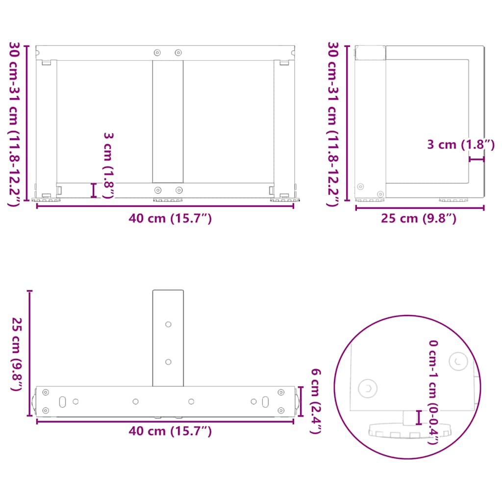 Coffee Table Legs T-Shaped 2 pcs Black 40x25x(30-31) cm Steel