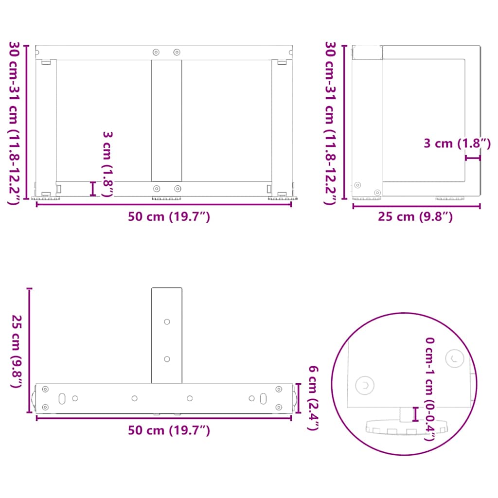 Coffee Table Legs T-Shaped 2 pcs Anthracite 50x25x(30-31) cm Steel