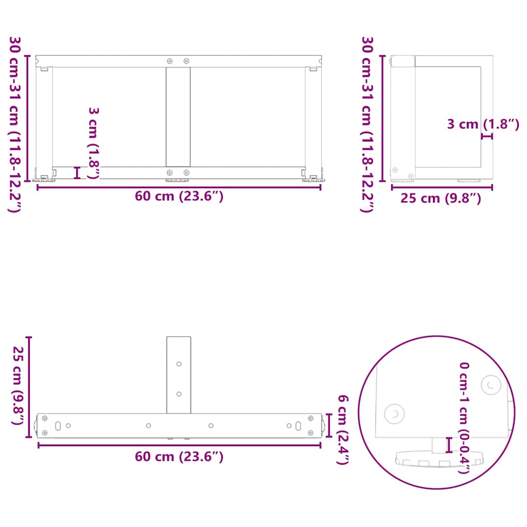 Coffee Table Legs T-Shaped 2 pcs Natural Steel 60x25x(30-31) cm Steel