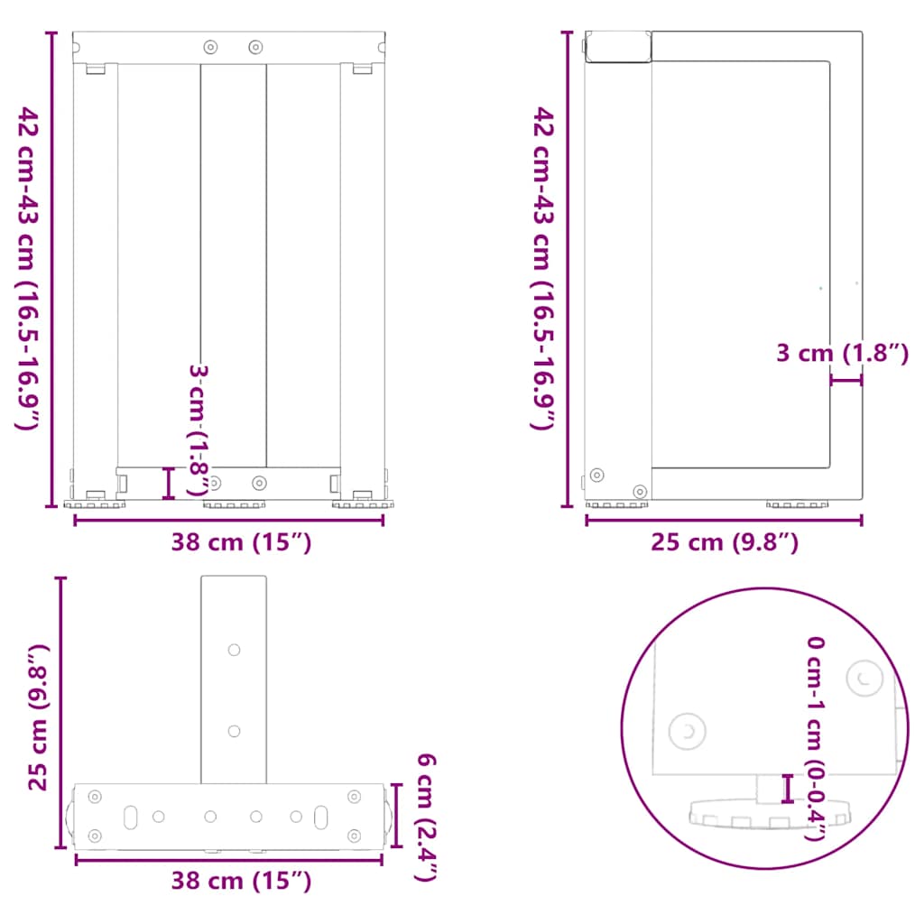 Coffee Table Legs T-Shaped 2 pcs Black 38x25x(42-43) cm Steel