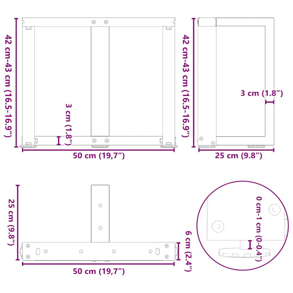 Coffee Table Legs T-Shaped 2 pcs Natural Steel 50x25x(42-43) cm Steel