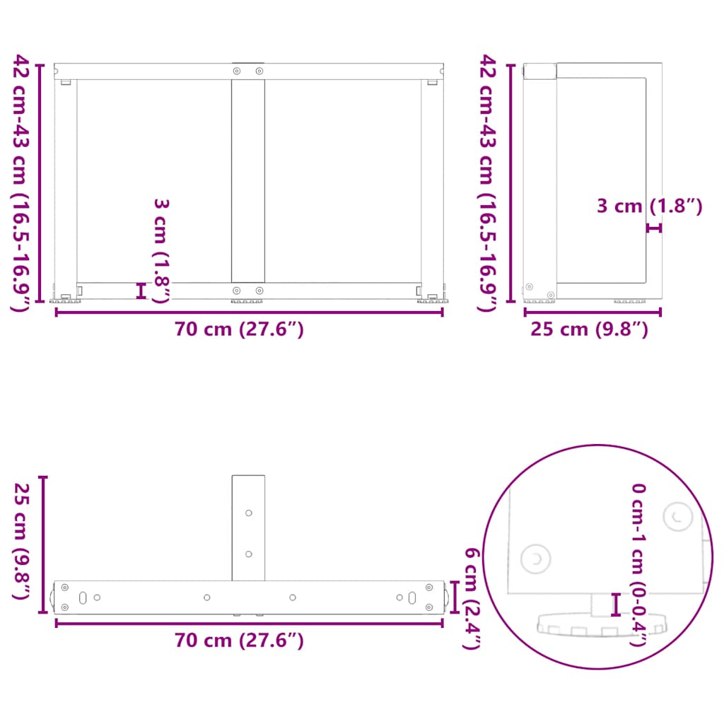 Coffee Table Legs T-Shaped 2 pcs Natural Steel 70x25x(42-43) cm Steel
