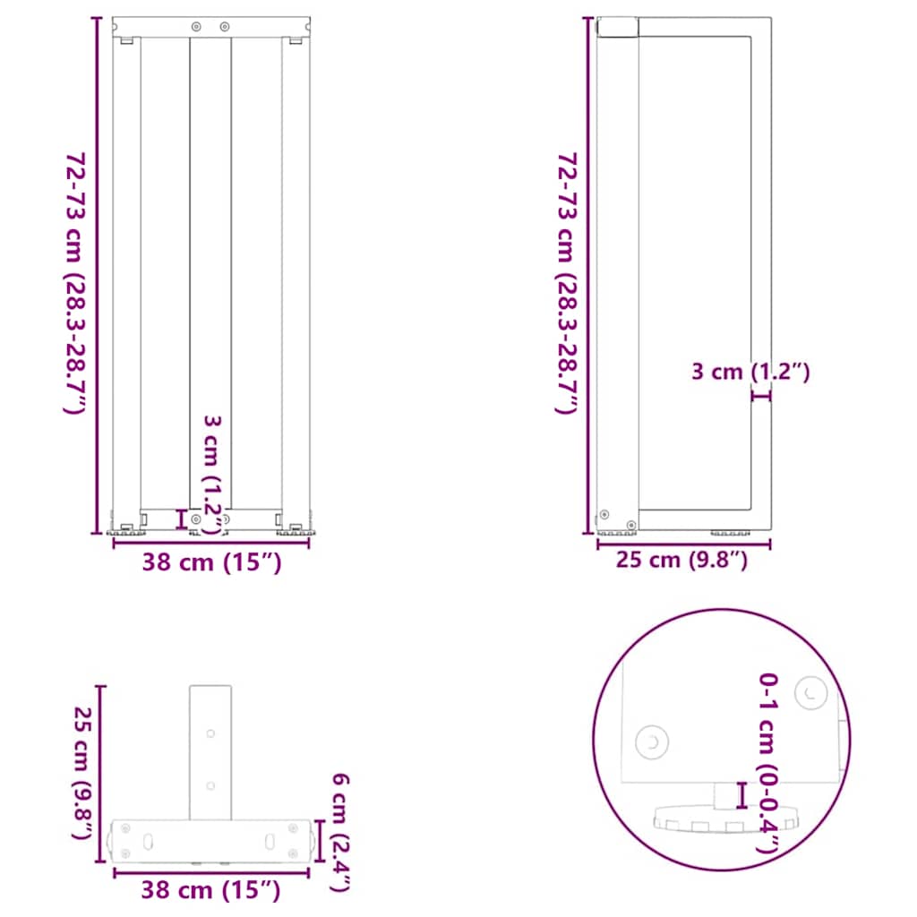 Console Table Legs T-Shaped 2 pcs Natural Steel 38x25x(72-73) cm Steel
