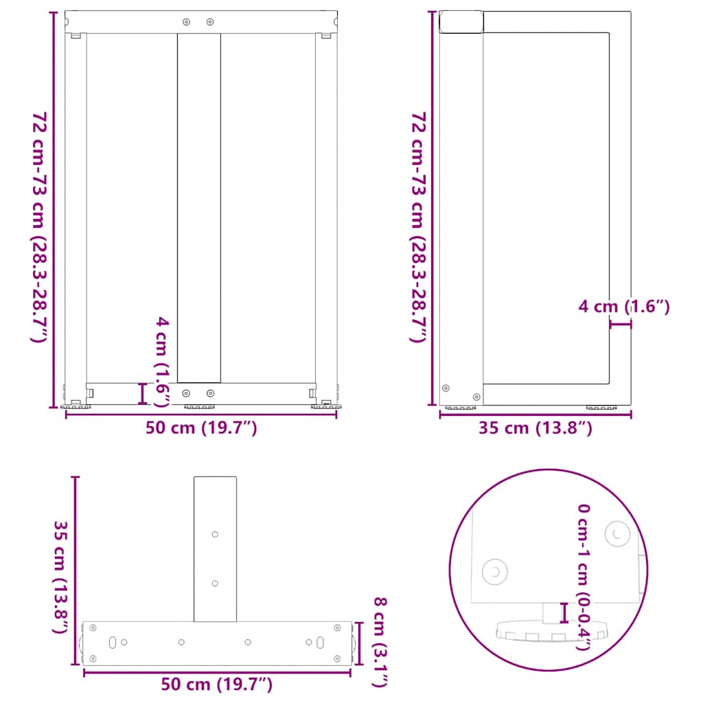 Dining Table Legs T-Shaped 2 pcs Natural Steel 50x35x(72-73) cm Steel