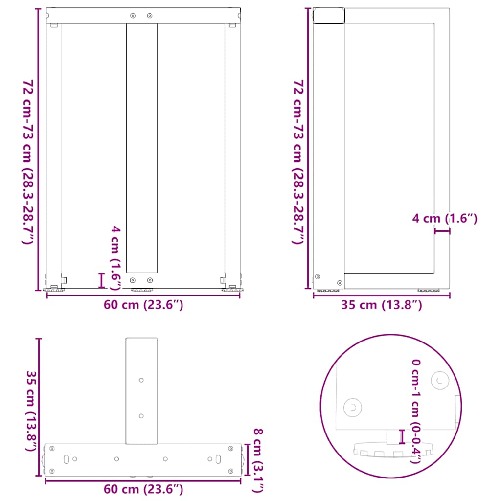 Dining Table Legs T-Shaped 2 pcs White 60x35x(72-73) cm Steel