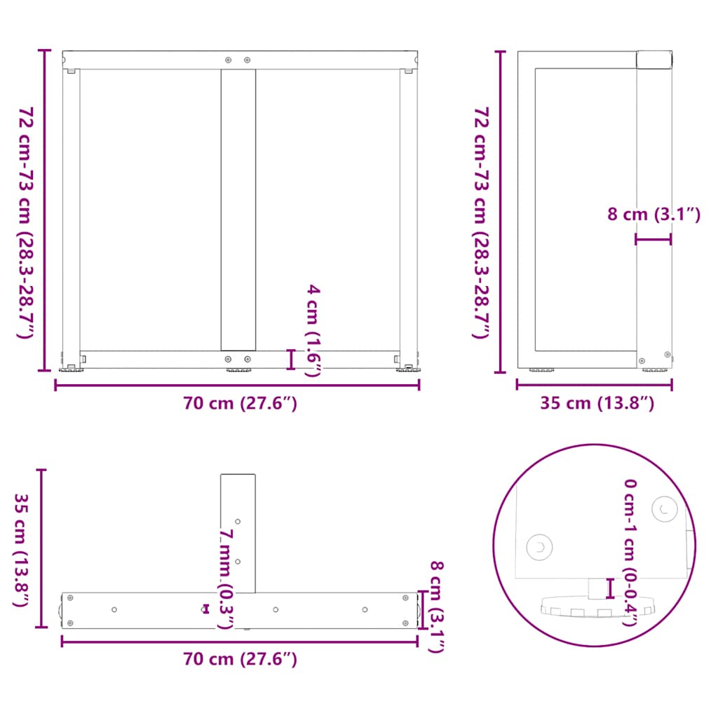 Dining Table Legs T-Shaped 2 pcs Anthracite 70x35x(72-73) cm Steel