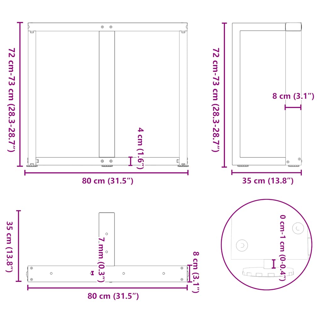 Dining Table Legs T-Shaped 2 pcs Natural Steel 80x35x(72-73) cm Steel