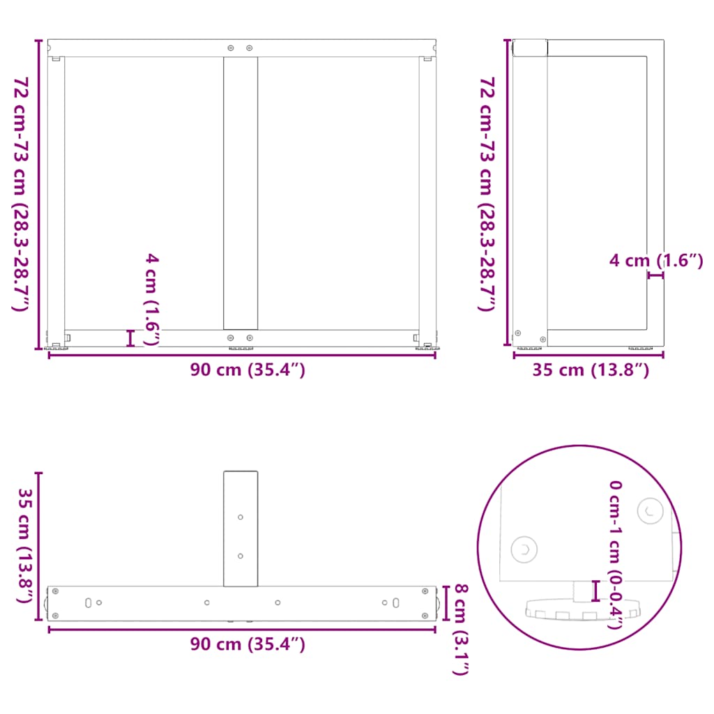 Dining Table Legs T-Shaped 2 pcs Anthracite 90x35x(72-73) cm Steel